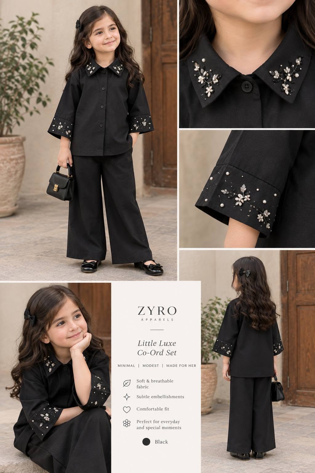 Chic Pearl Embellished Detail Girls Co-Ord Set