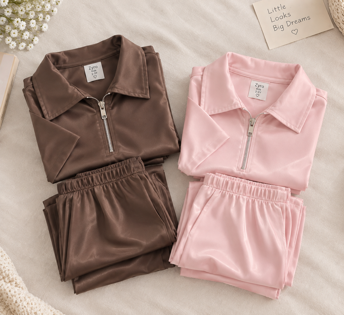 BUNDLE OF 2 CO ORD SETS - BROWN - POWDER PINK